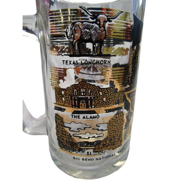 Vintage Texas Gold Black Tourist Beer Mug Map Alamo Big Bend DFW Galveston GUC - Picture 6 of 16